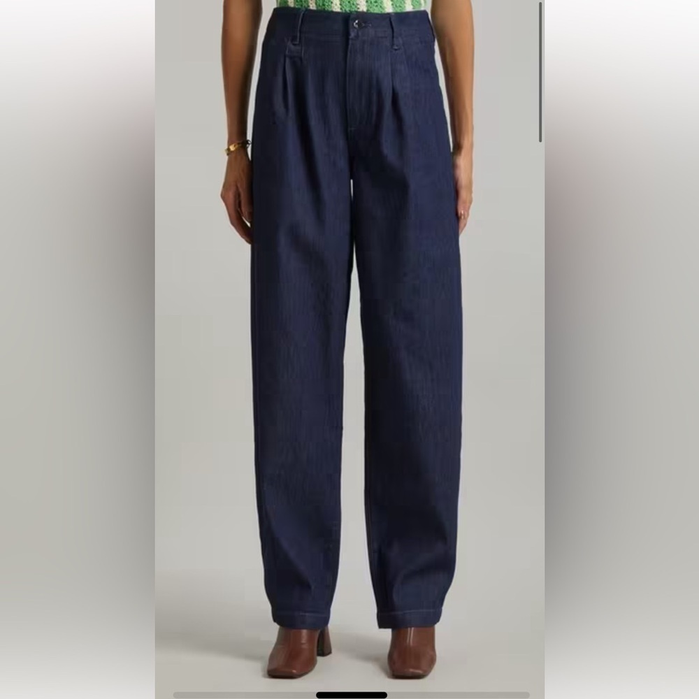 PAIGE Pleated Bella Denim Trousers Blue‎ Size 7/8 Retailed $410